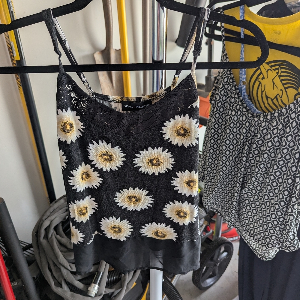 Black Floral Spaghetti Strap Top- Size XS